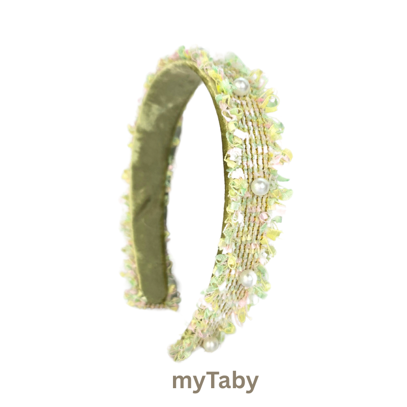 Mint Fringe Edges With Pearls Headband