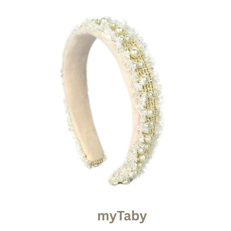 Ivory Fringe Edges Headband With Pearls