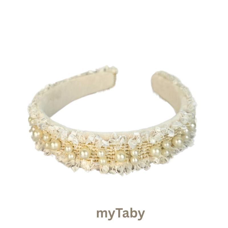 Ivory Fringe Edges Headband With Pearls