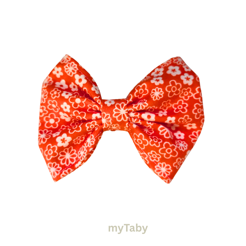 Orange White Floral Large Girls' Bow