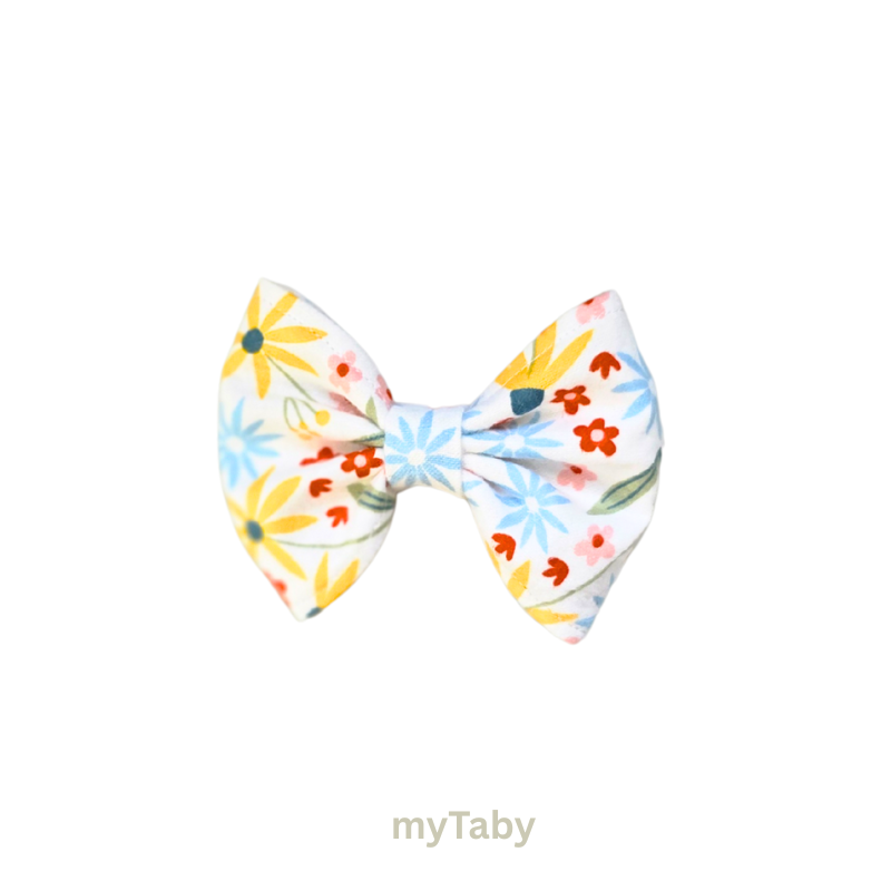 White Spring Flowers Mini Girls' Bow