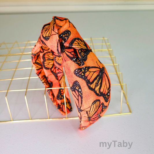 Orange Butterfly Top Knot Headband