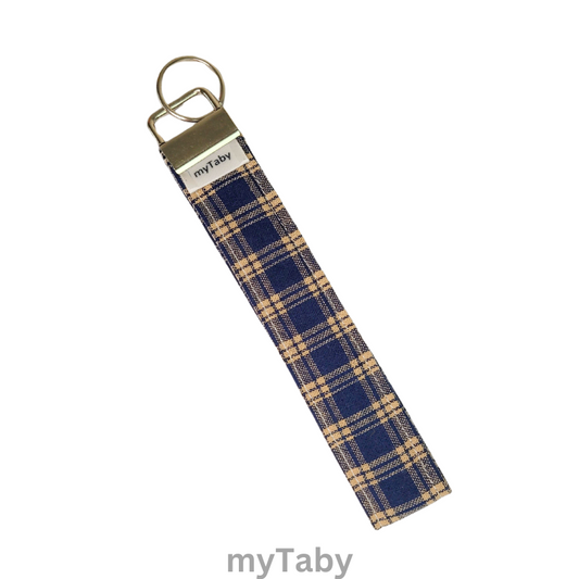 Navy Blue Plaid Wristlet Keychain