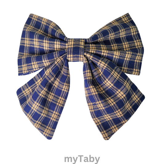 Navy Blue Plaid Hair Bow