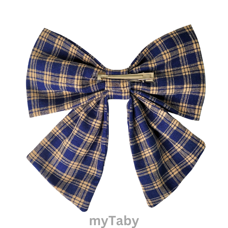 Navy Blue Plaid Hair Bow