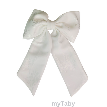 White Floral Long Tail Hair Bow