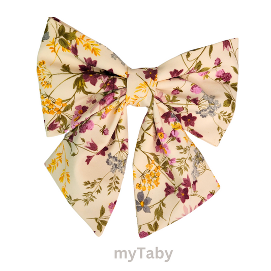 Ivory White Flower Sailor Pigtail Bow