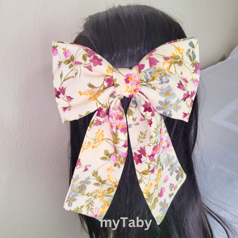 Ivory Wildflower Long Tail Hair Bow