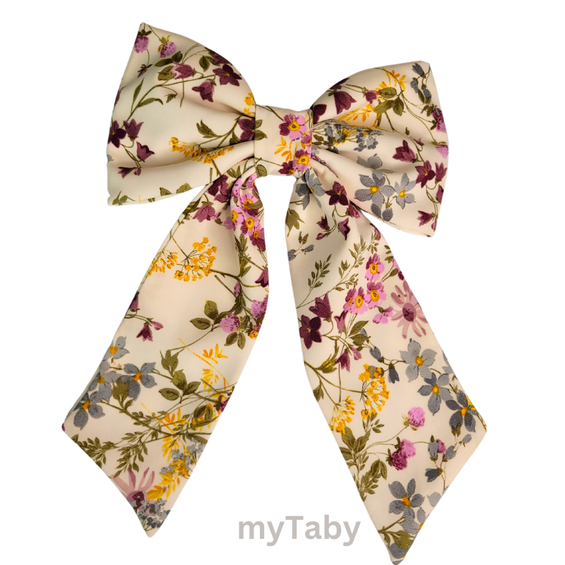 Ivory Wildflower Long Tail Hair Bow