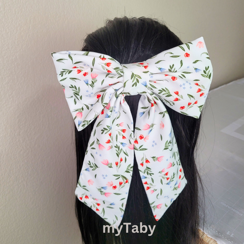 White Tulip Long Tail Hair Bow