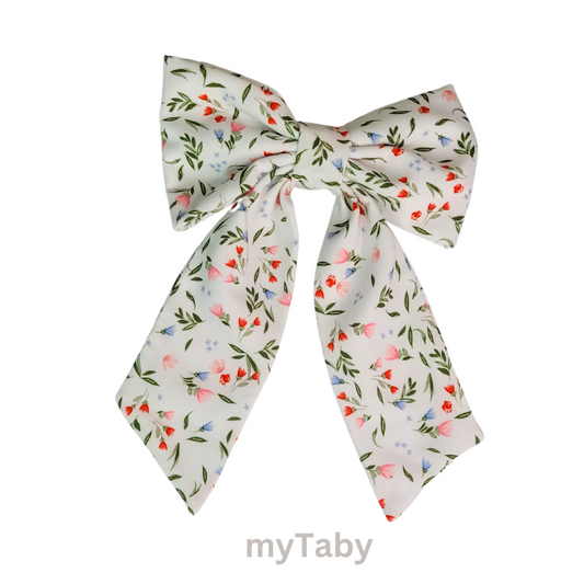 White Tulip Long Tail Hair Bow