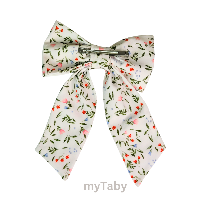 White Tulip Long Tail Hair Bow