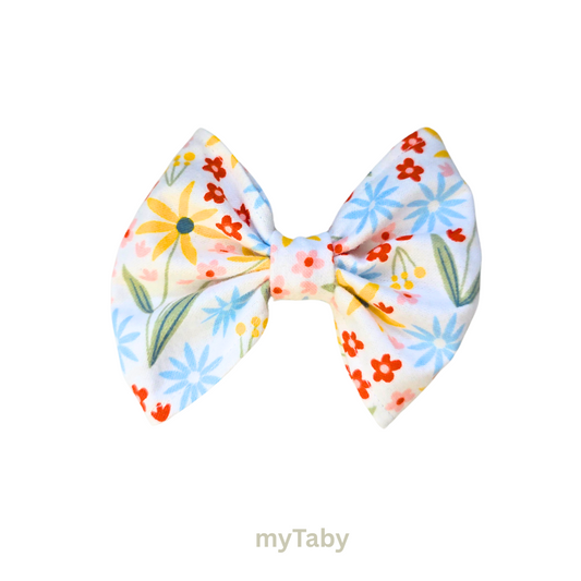 White Spring Flowers Large Girls' Bow